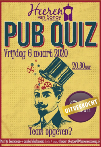 pubquiz 6 maart uitverkocht